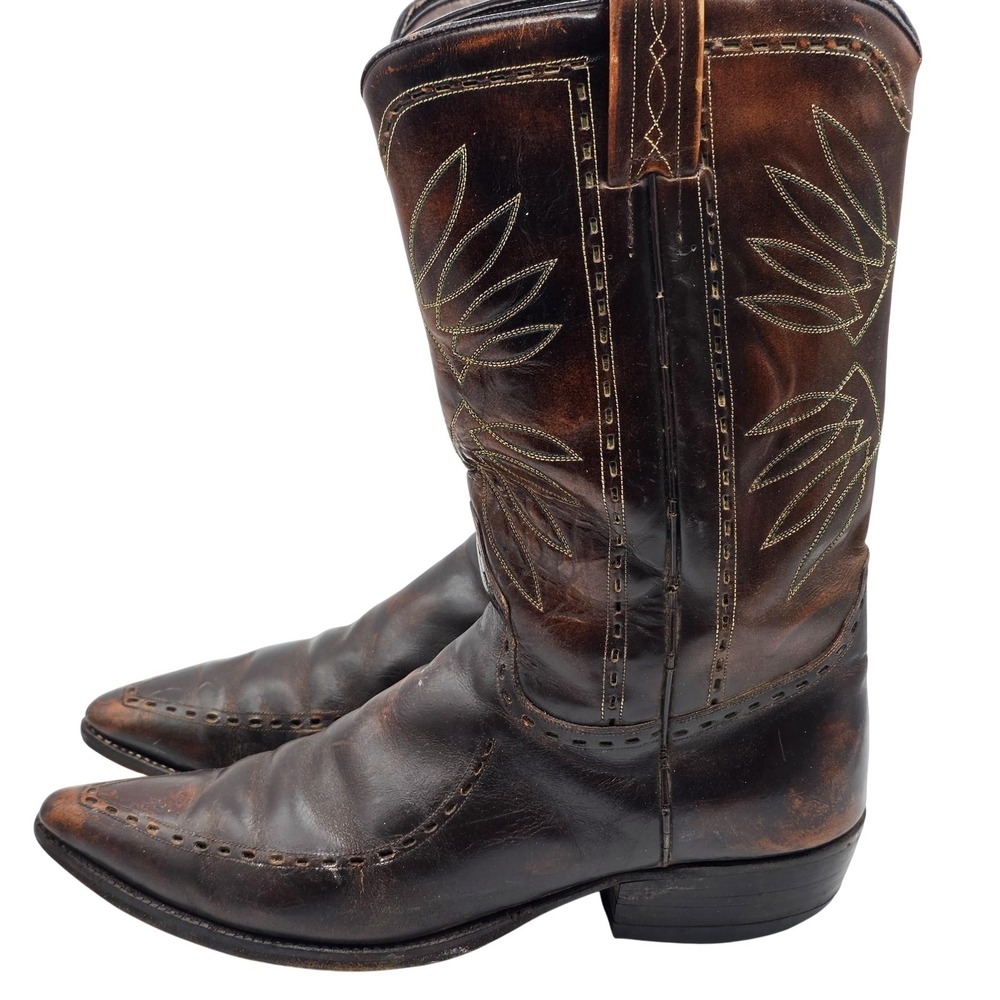 Dan Post Cowboy Boots Men 11B Brown Leather Western 1990s Handcrafted Rockabilly